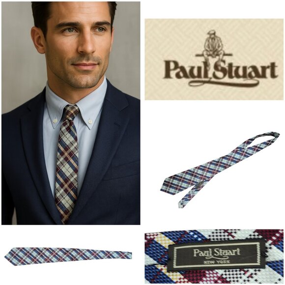 Paul Stuart 100% Silk (Men's)  Plaid  Multi-Color  Tie Hand Made  In The US - Picture 1 of 11